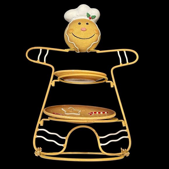 Cracker Barrel 2-Tier Cookie Server w/Plates - Gingerbread Design - 18.75” H - Picture 6 of 13